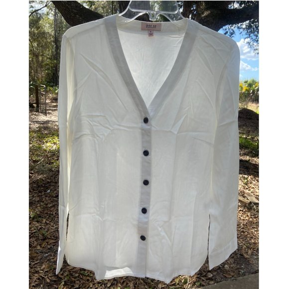 Per Se V-neck white button down shirt sz M - Picture 1 of 6